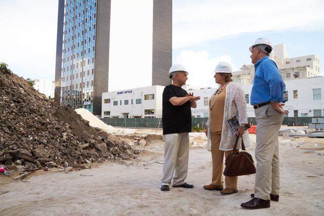 Howard Herring (right) with architect Frank Gehry and New World Symphony co-founder Lin Arison visiting the New World Center construction site. The building was completed in 2011.